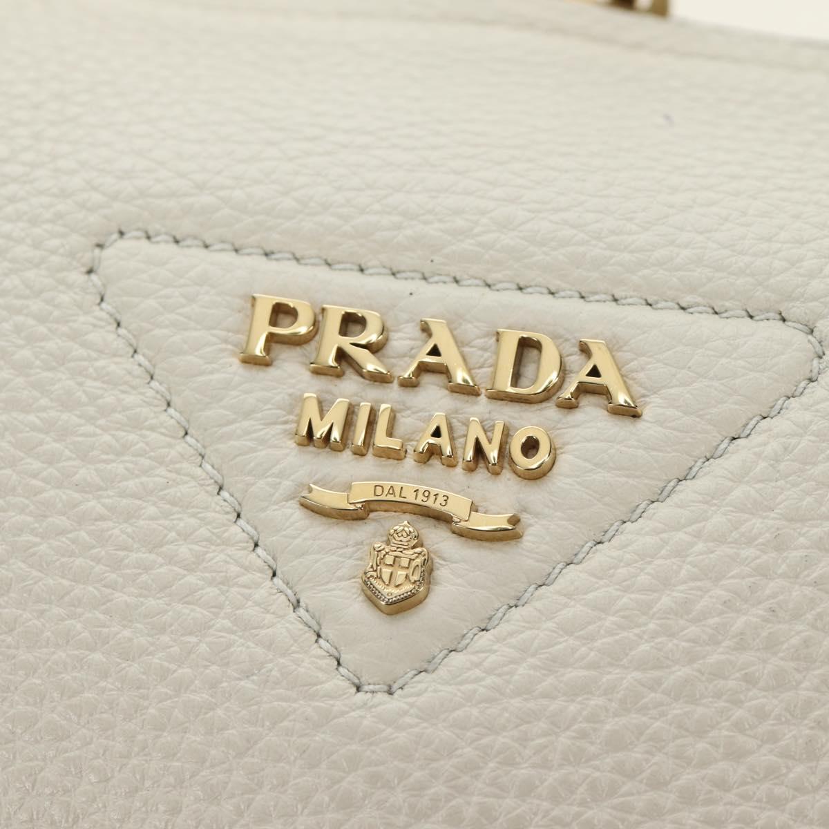 PRADA Hand Bag Vittero Dino Leather 2way White Gold Auth 190387V