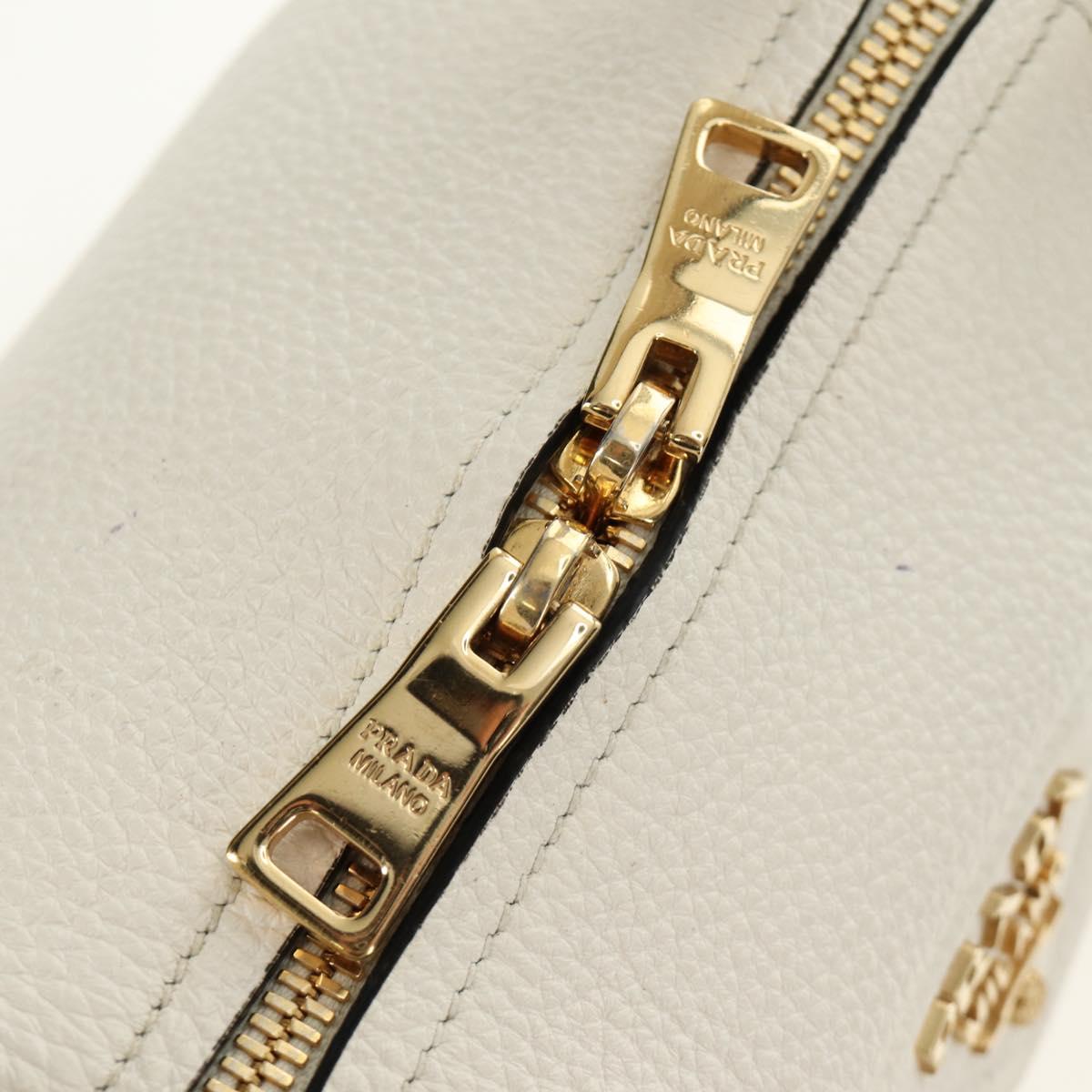 PRADA Hand Bag Vittero Dino Leather 2way White Gold Auth 190387V