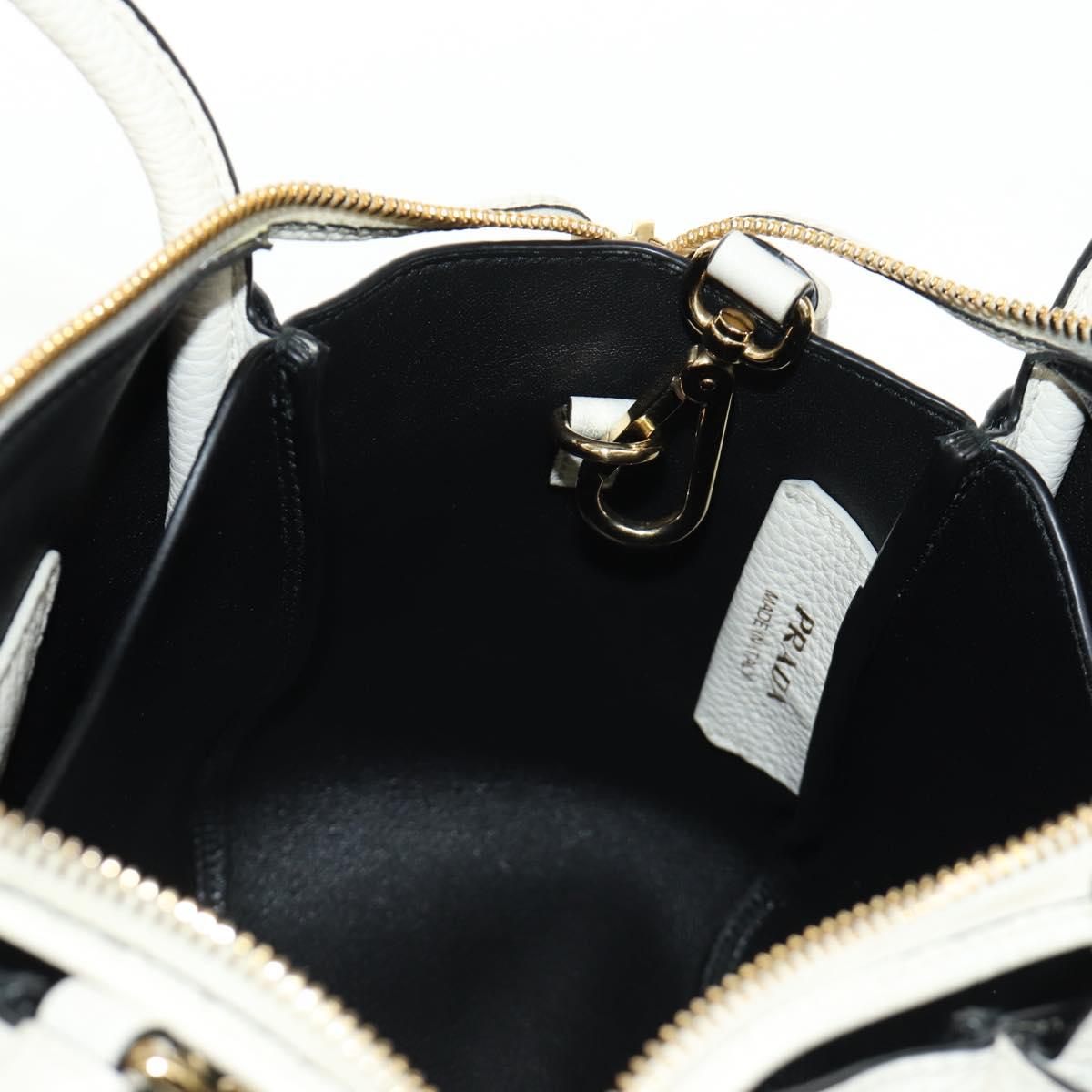PRADA Hand Bag Vittero Dino Leather 2way White Gold Auth 190387V