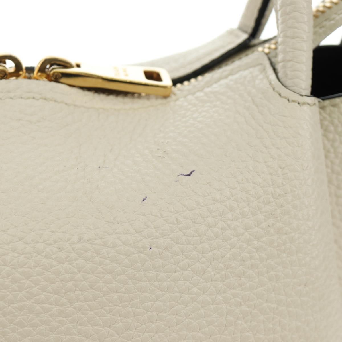 PRADA Hand Bag Vittero Dino Leather 2way White Gold Auth 190387V