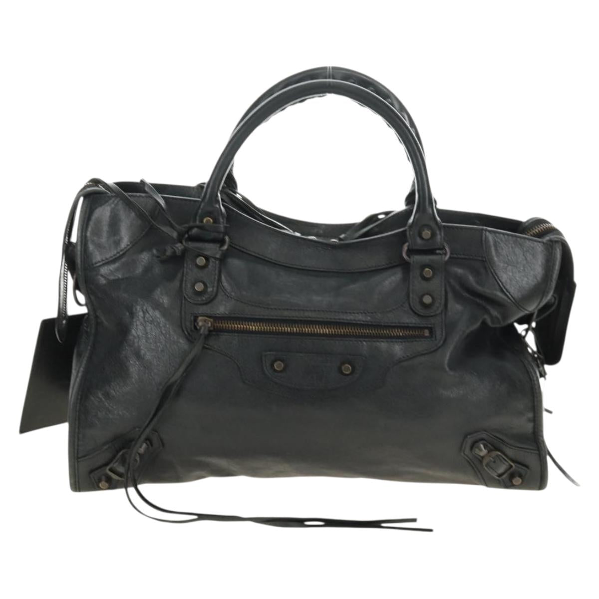 BALENCIAGA The City Hand Bag Leather 2way Black 115748 Auth 190388SAM