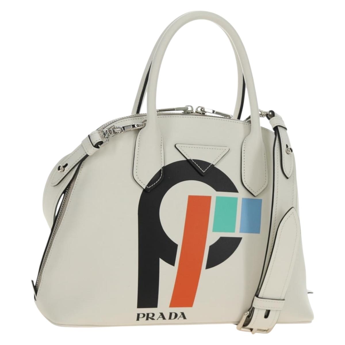 PRADA Hand Bag Leather 2way White Silver Auth 190398SAM