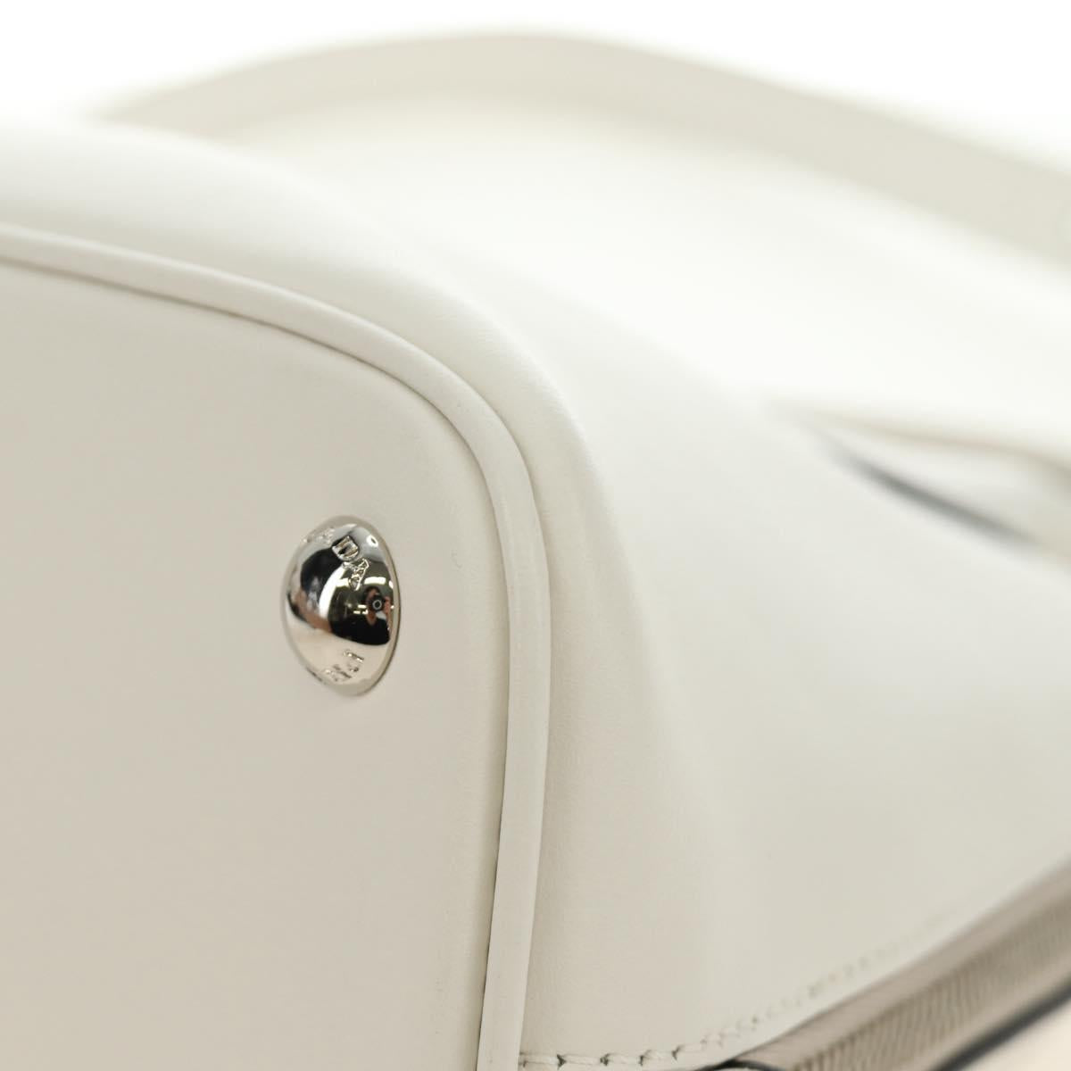 PRADA Hand Bag Leather 2way White Silver Auth 190398SAM