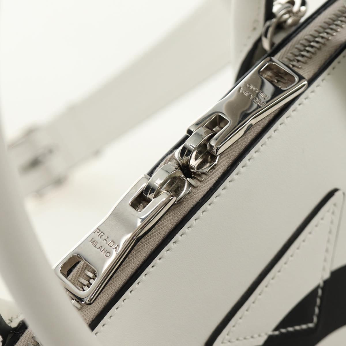 PRADA Hand Bag Leather 2way White Silver Auth 190398SAM