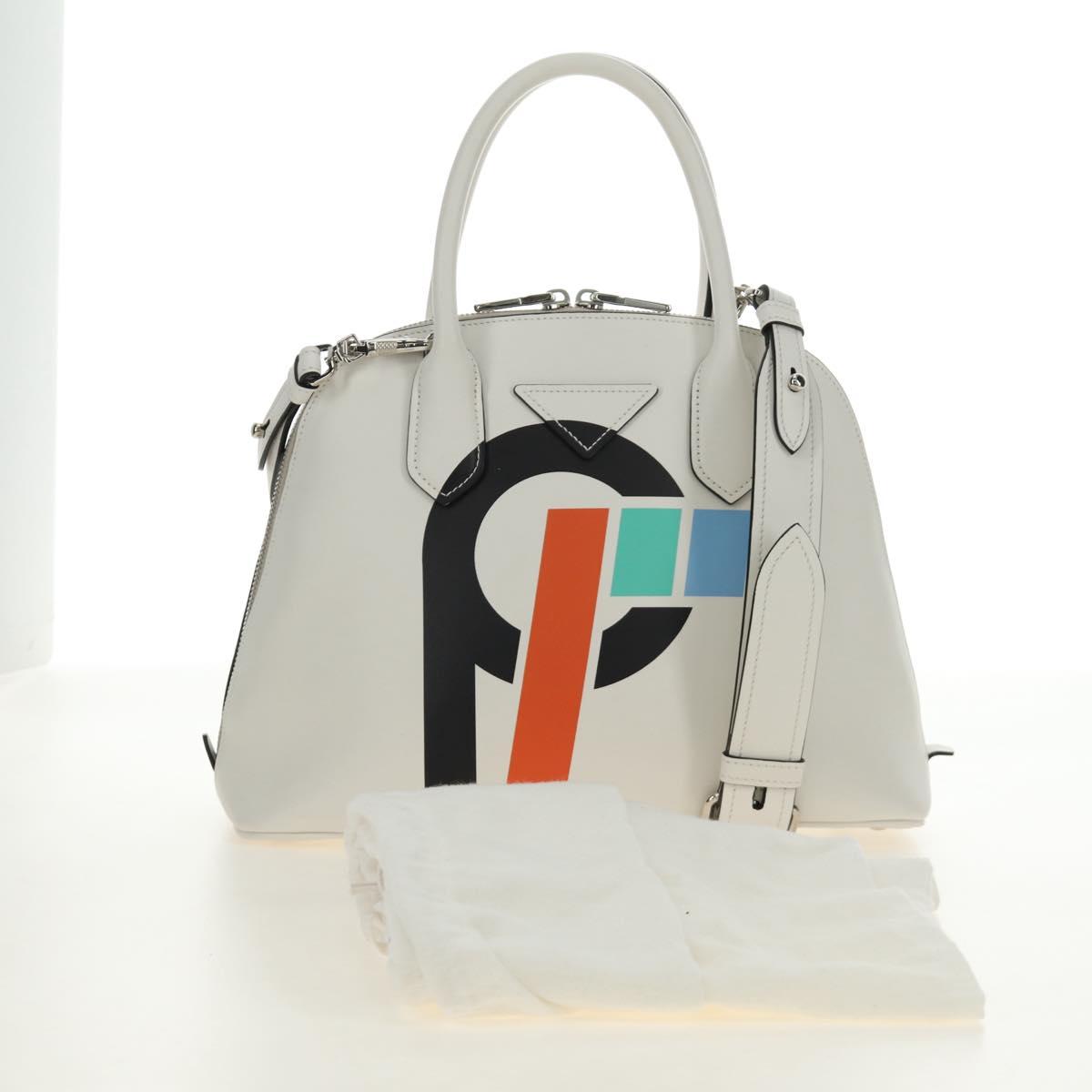PRADA Hand Bag Leather 2way White Silver Auth 190398SAM
