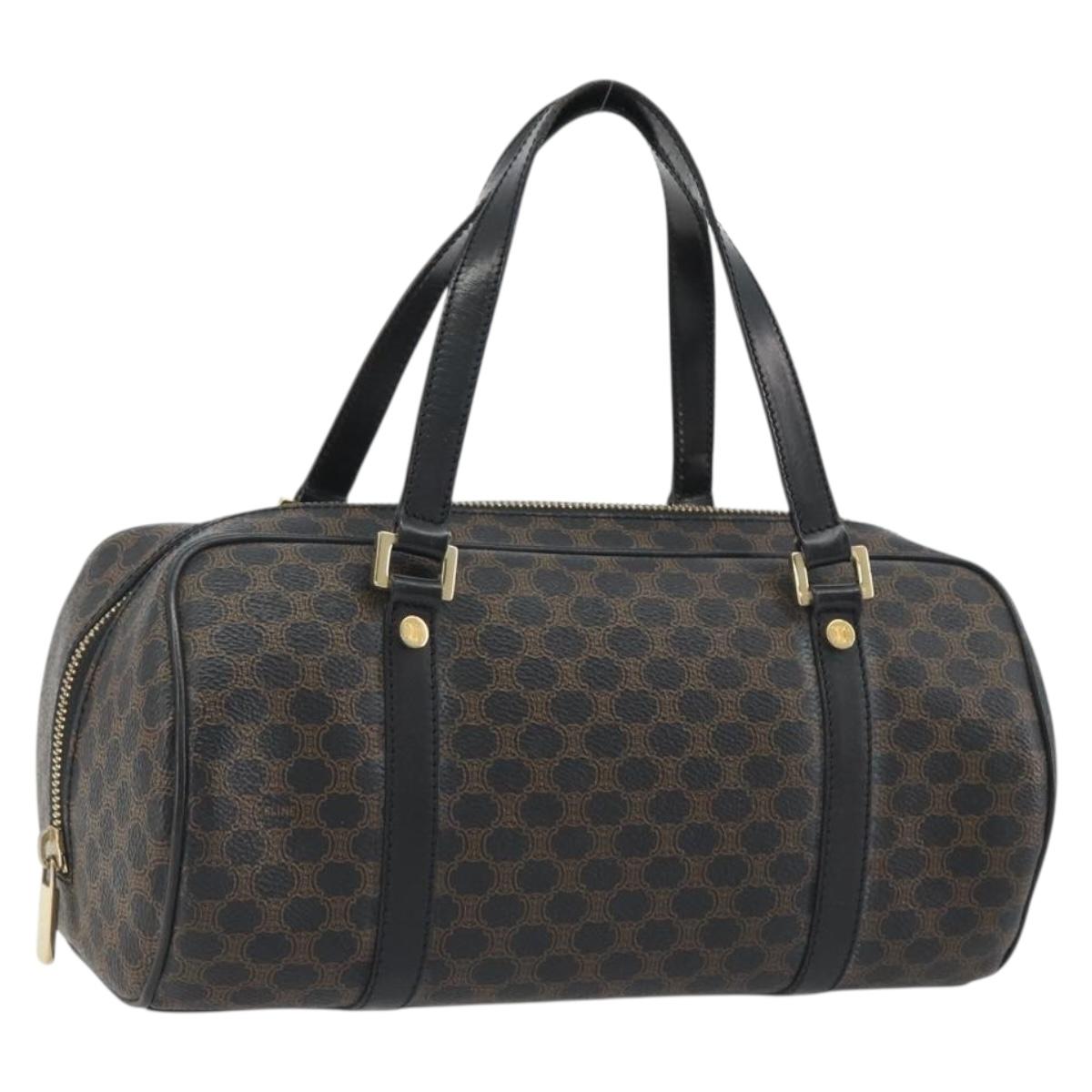 CELINE Macadam Canvas Mini Boston Bag PVC Black Gold Auth 190399A