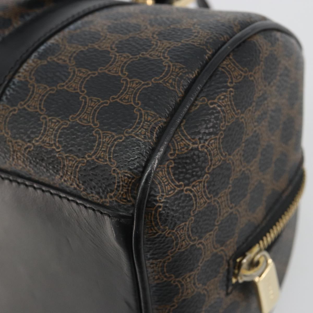 CELINE Macadam Canvas Mini Boston Bag PVC Black Gold Auth 190399A
