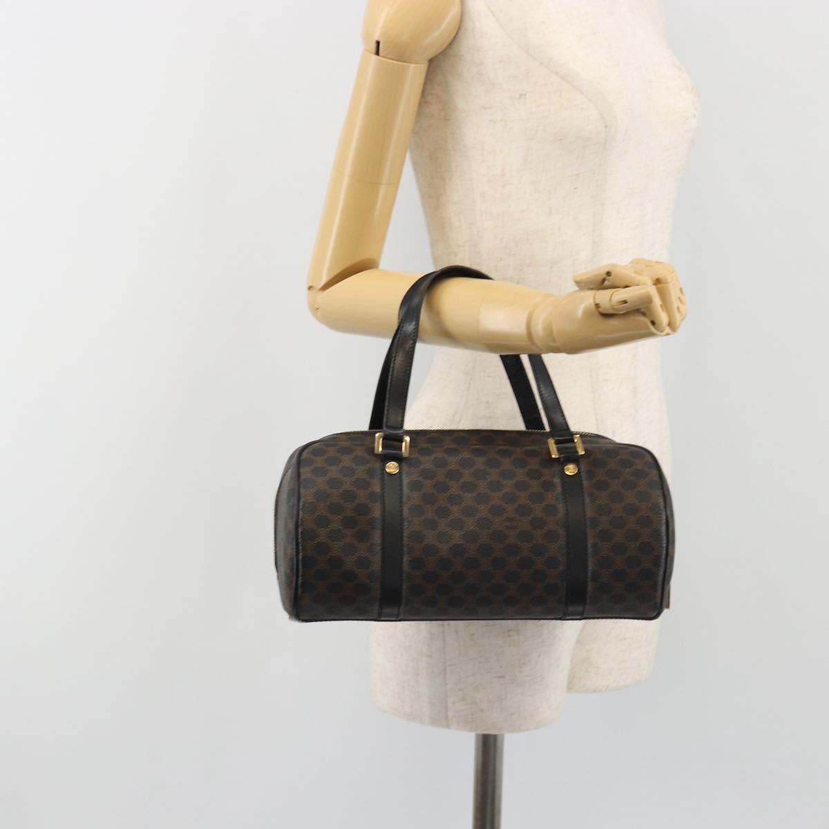 CELINE Macadam Canvas Mini Boston Bag PVC Black Gold Auth 190399A