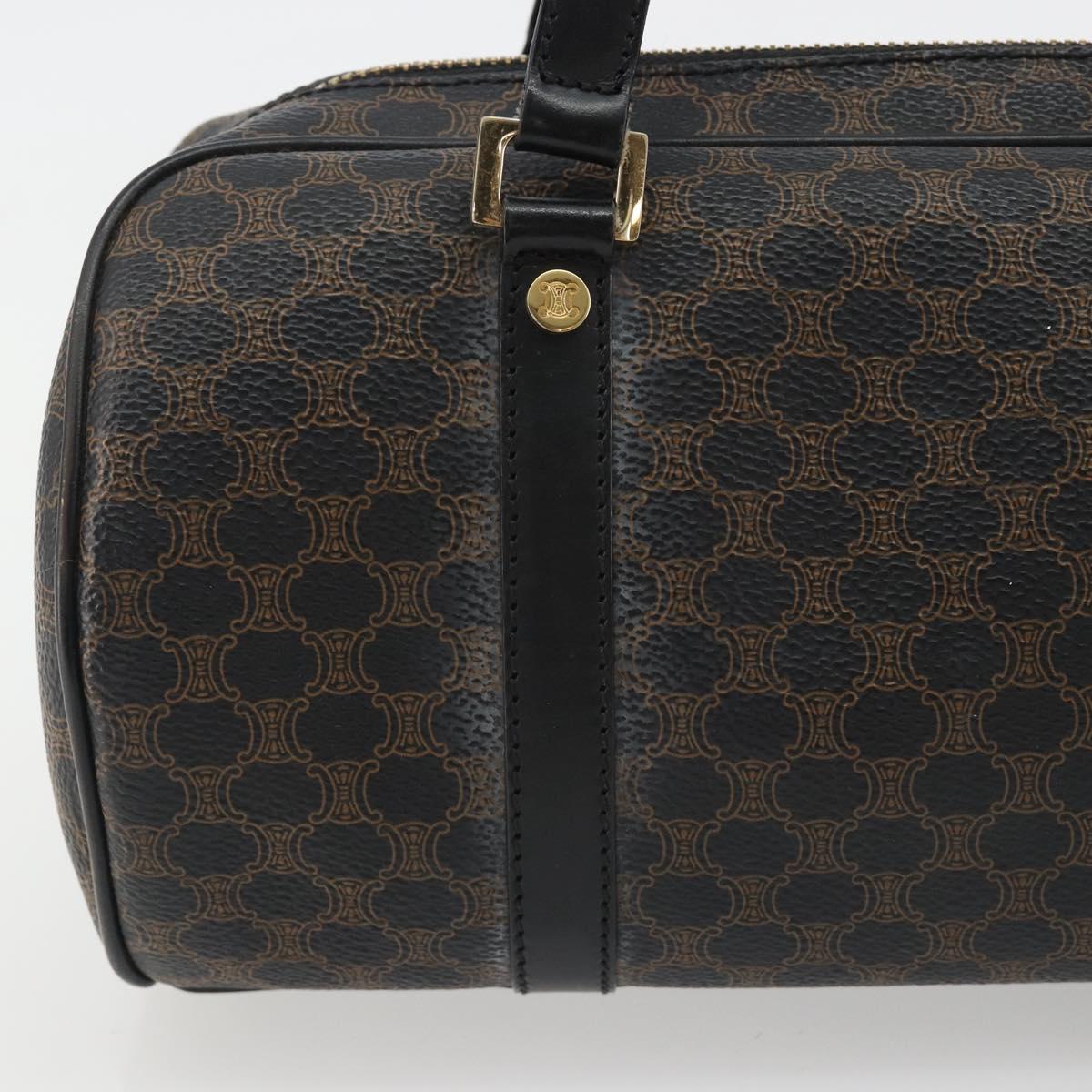 CELINE Macadam Canvas Mini Boston Bag PVC Black Gold Auth 190399A