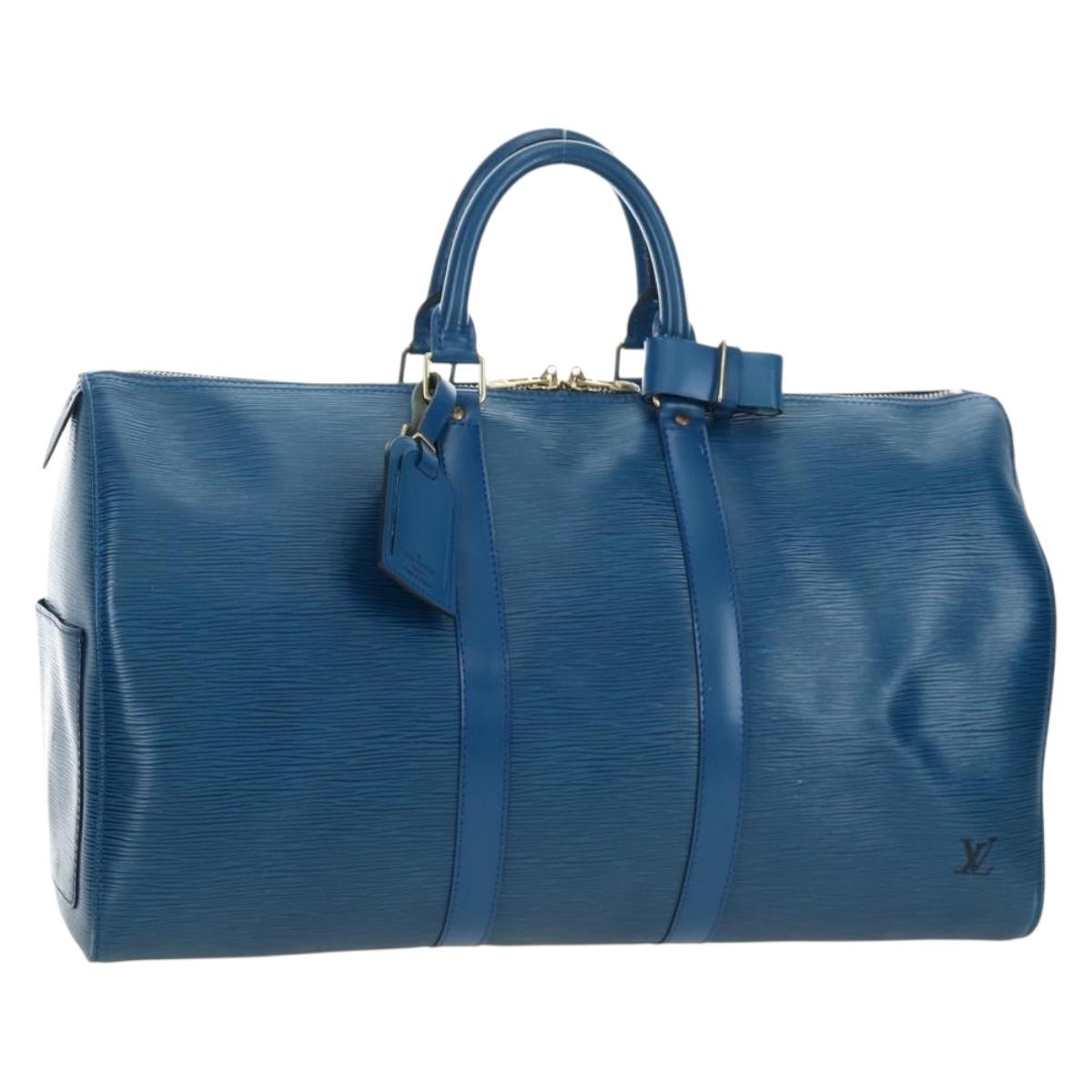 LOUIS VUITTON Epi Keepall 45 Boston Bag Blue M42975 LV Auth 190402V