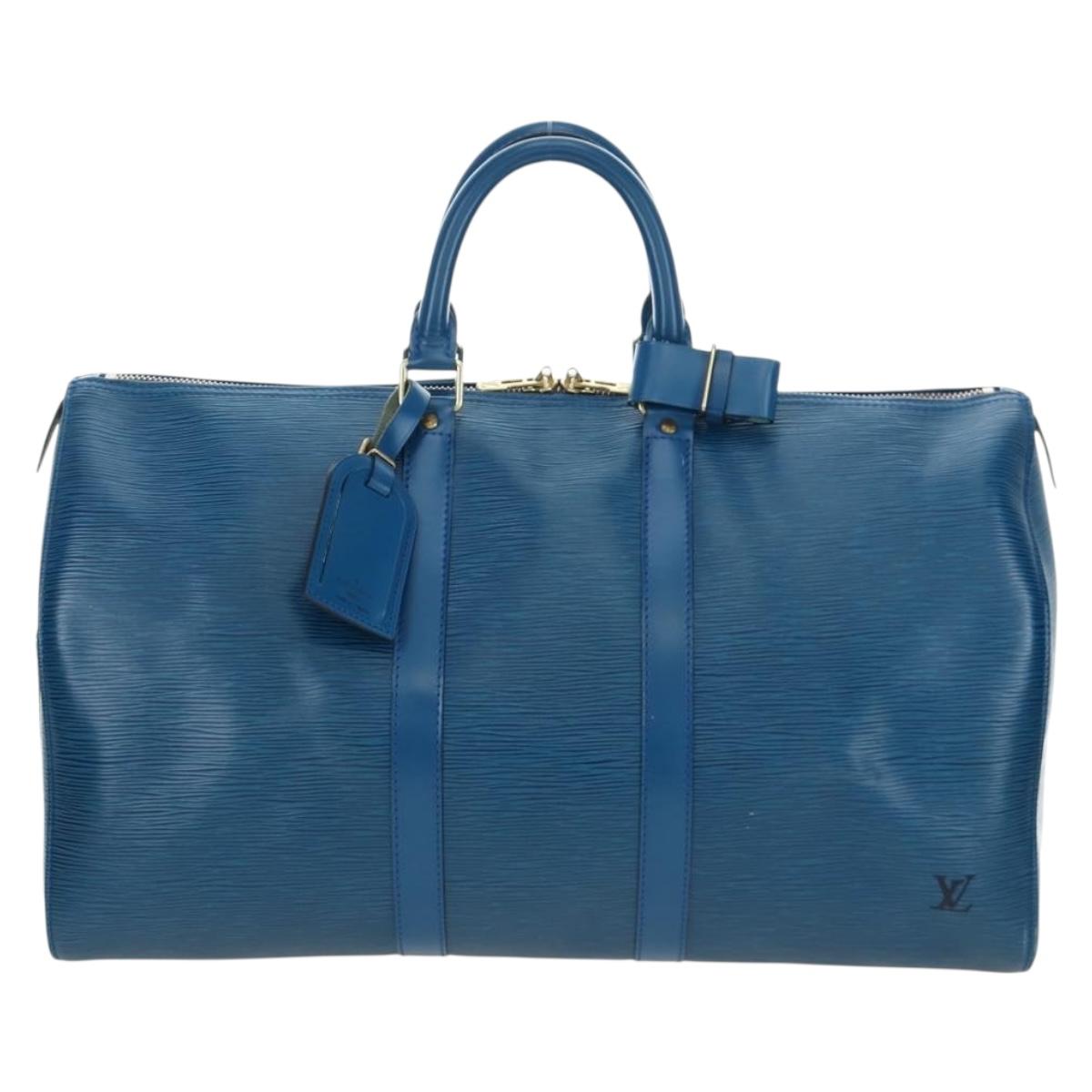 LOUIS VUITTON Epi Keepall 45 Boston Bag Blue M42975 LV Auth 190402V