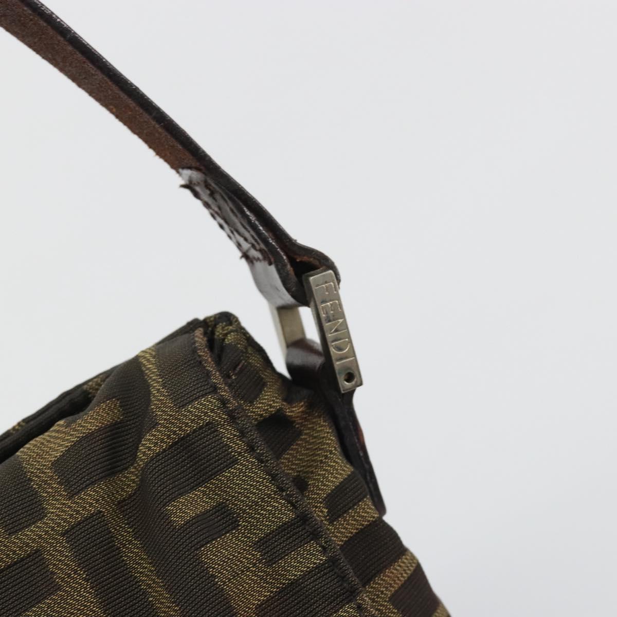 FENDI Zucca Canvas Shoulder Bag Brown Black Auth 190406