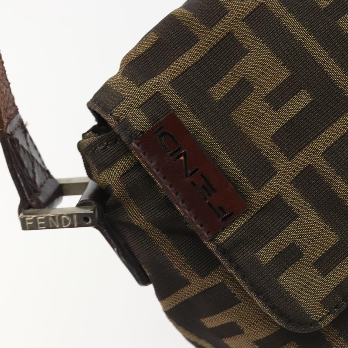 FENDI Zucca Canvas Shoulder Bag Brown Black Auth 190406