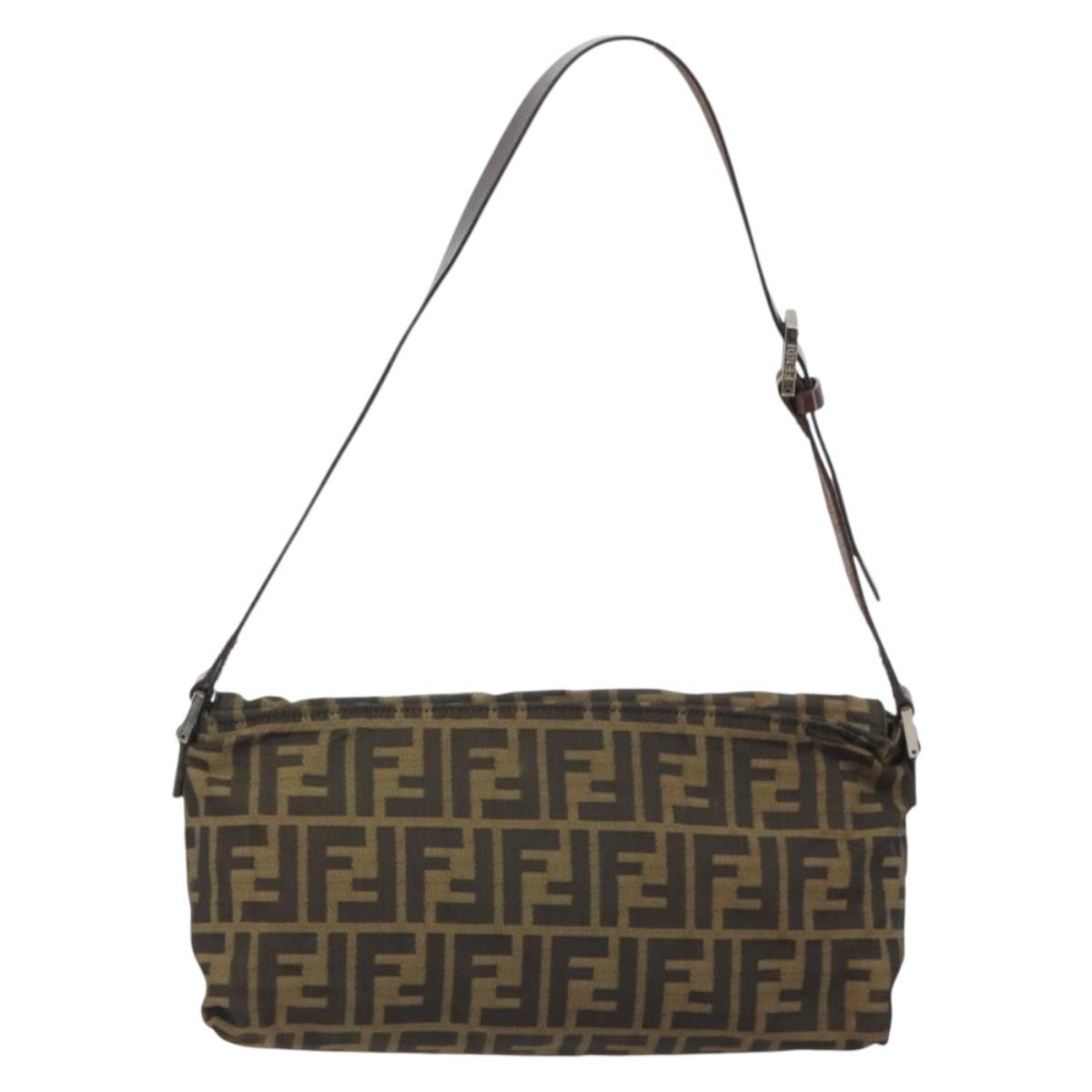 FENDI Zucca Canvas Shoulder Bag Brown Black Auth 190406