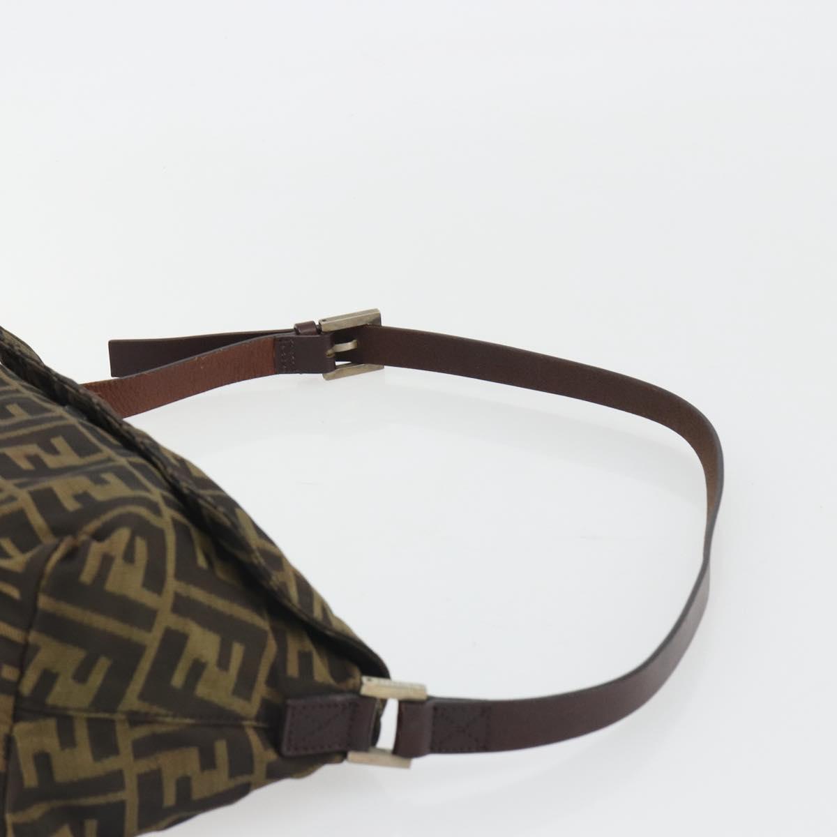 FENDI Zucca Canvas Shoulder Bag Brown Black Auth 190406