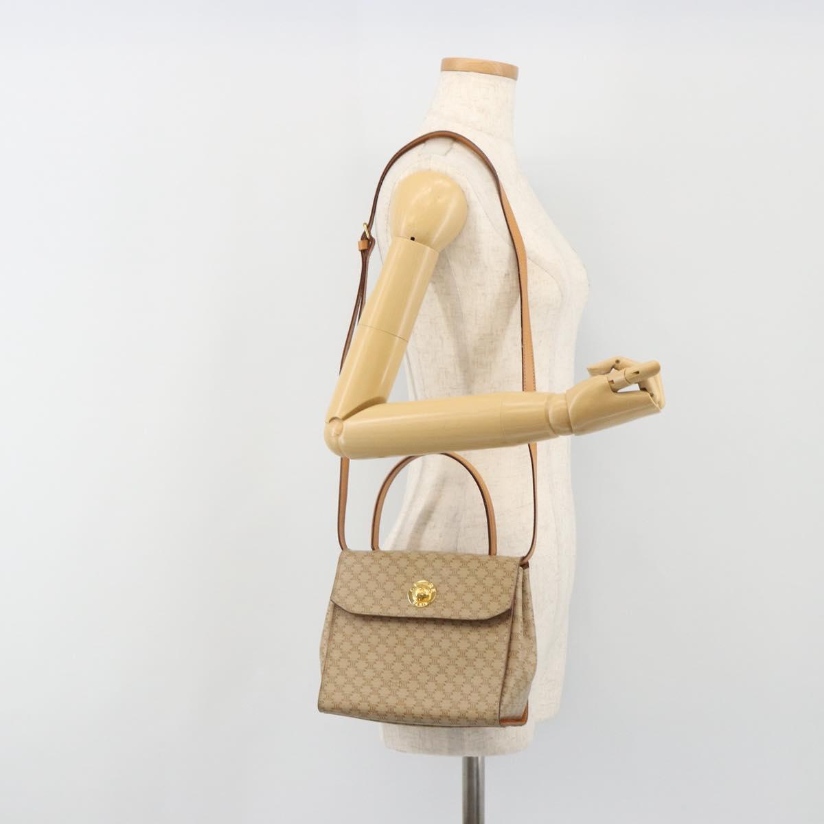 CELINE Macadam Canvas Star Ball Hand Bag PVC 2way Beige Gold Auth 190408A