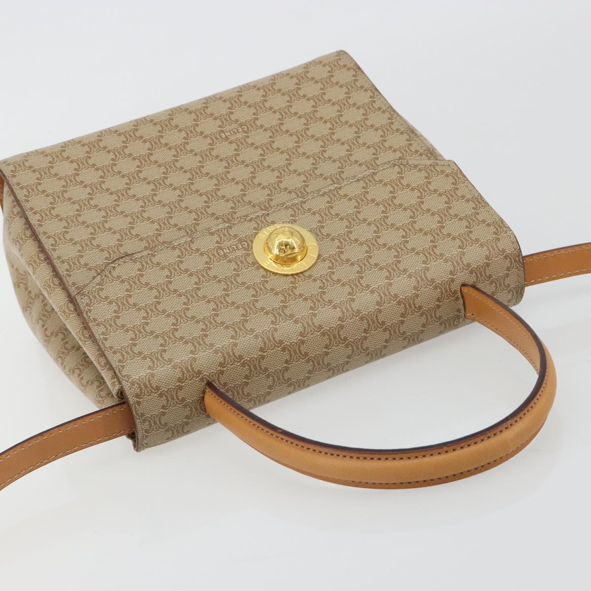 CELINE Macadam Canvas Star Ball Hand Bag PVC 2way Beige Gold Auth 190408A