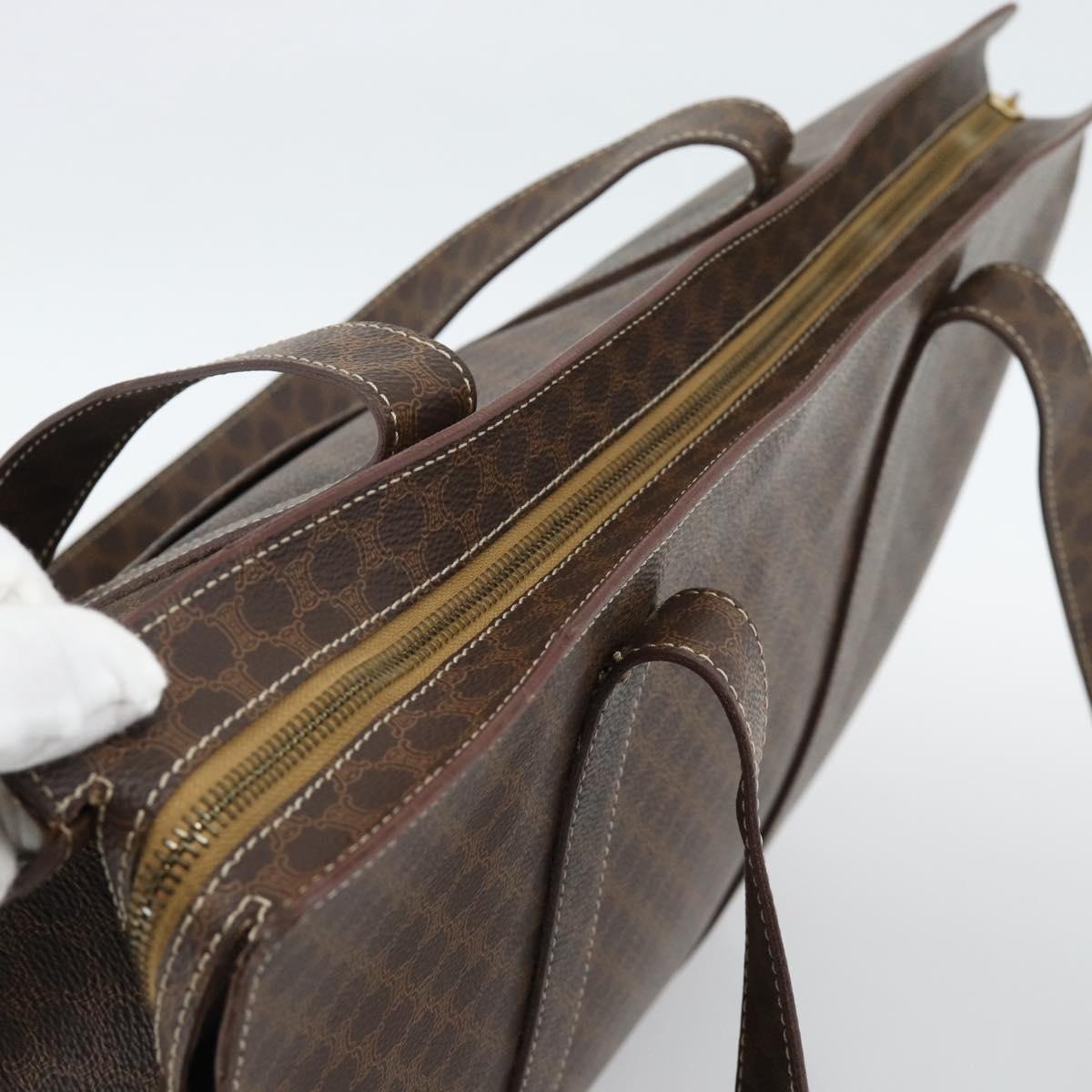 CELINE Macadam Canvas Tote Bag PVC Leather Brown Gold Auth 190411