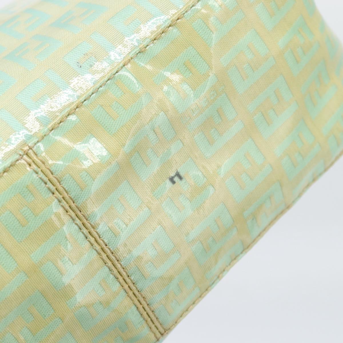 FENDI Zucchino Canvas Mamma Baguette Bag Coated Canvas Gold Green Auth 190420A