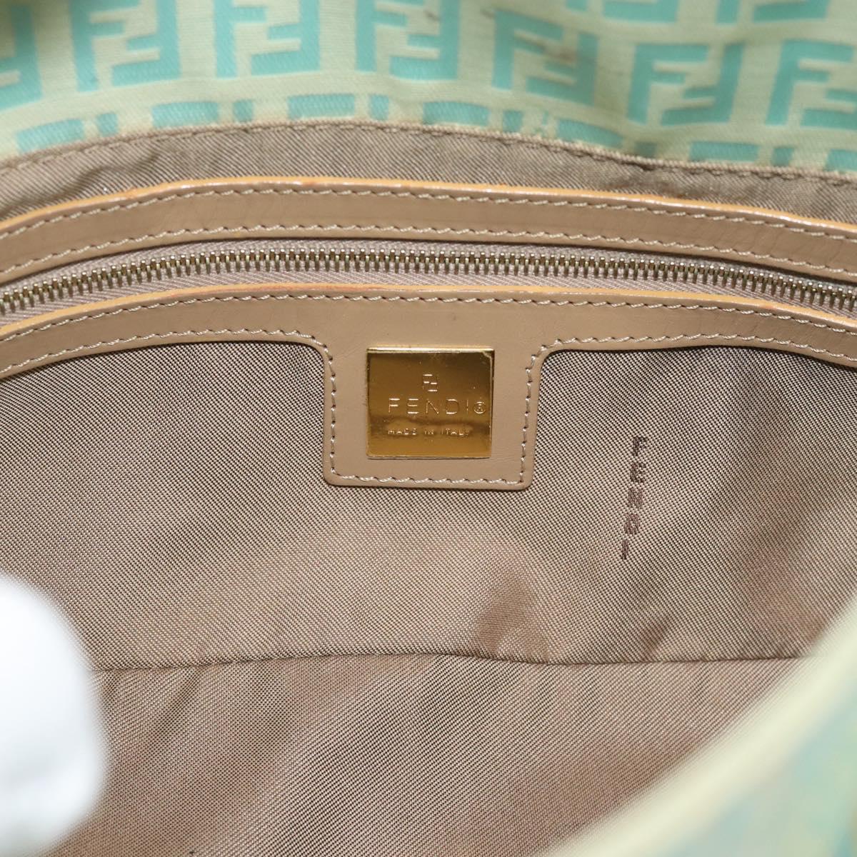 FENDI Zucchino Canvas Mamma Baguette Bag Coated Canvas Gold Green Auth 190420A