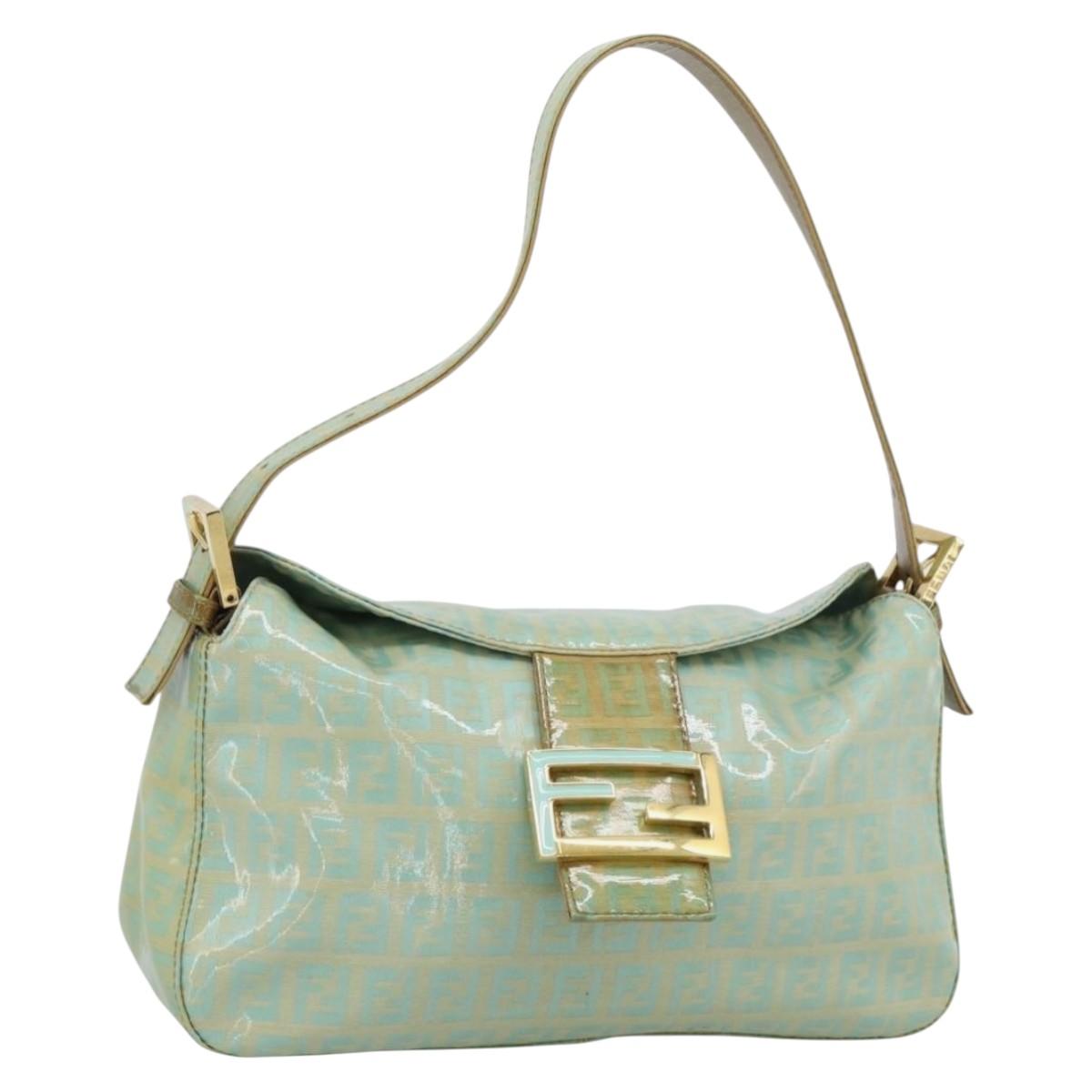 FENDI Zucchino Canvas Mamma Baguette Bag Coated Canvas Gold Green Auth 190420A
