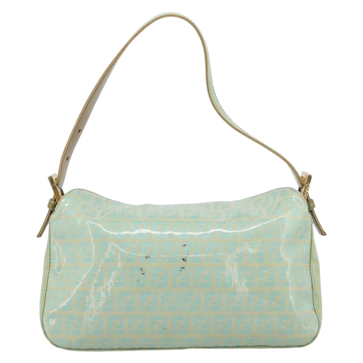 FENDI Zucchino Canvas Mamma Baguette Bag Coated Canvas Gold Green Auth 190420A