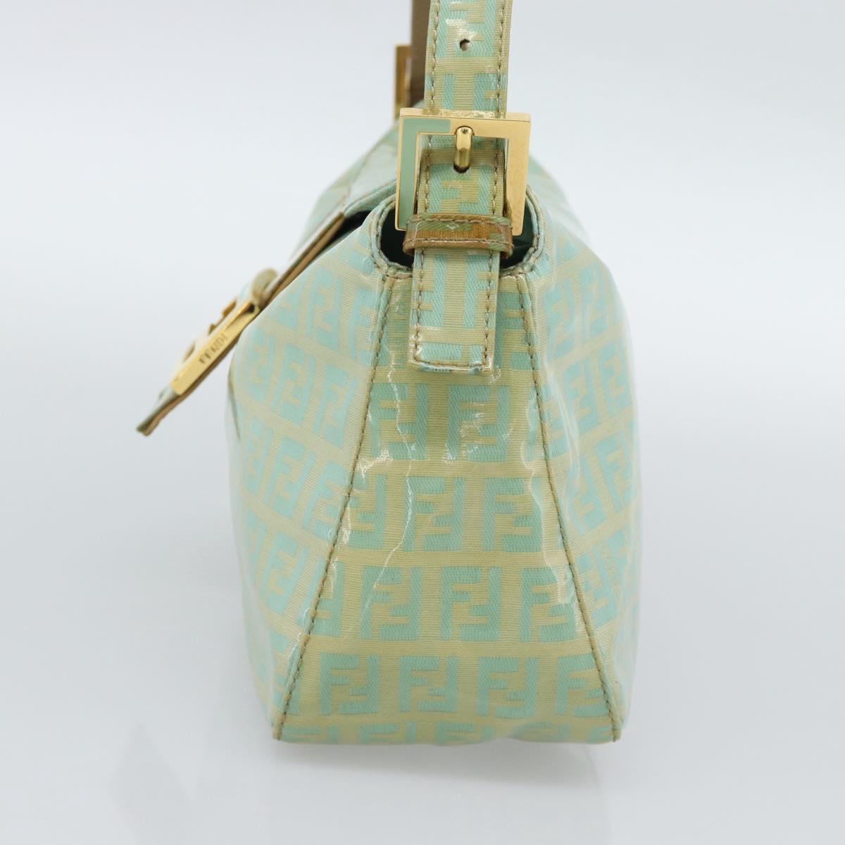 FENDI Zucchino Canvas Mamma Baguette Bag Coated Canvas Gold Green Auth 190420A