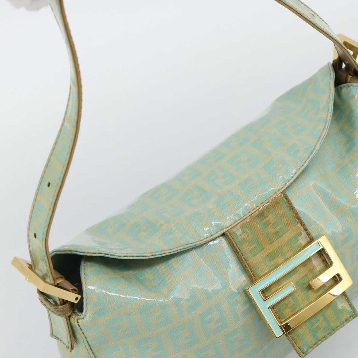 FENDI Zucchino Canvas Mamma Baguette Bag Coated Canvas Gold Green Auth 190420A