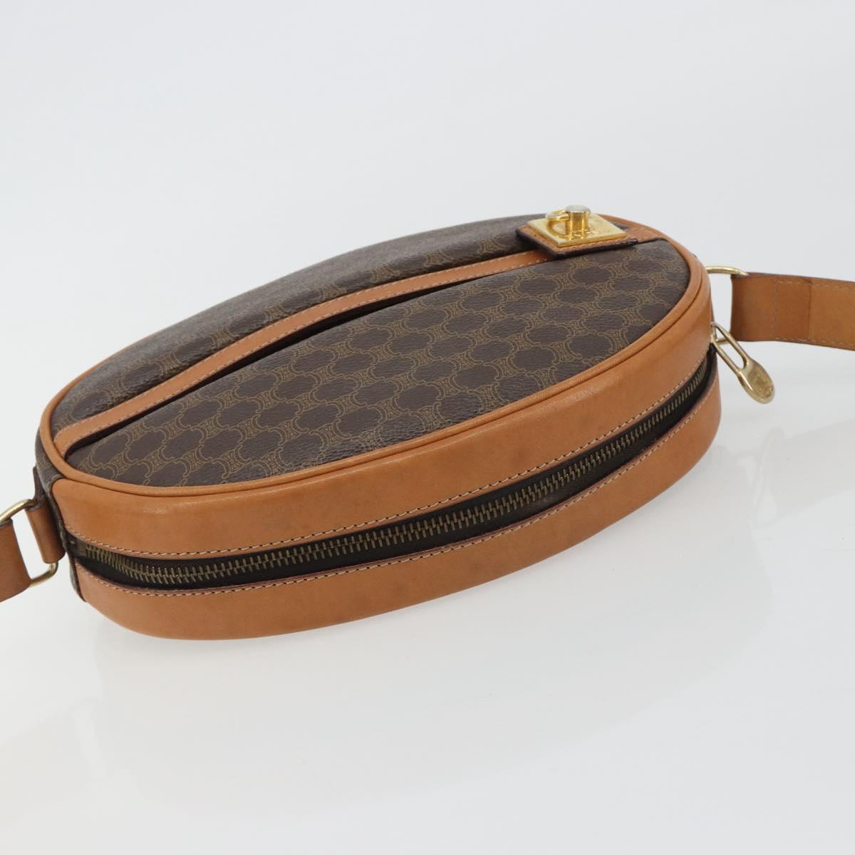 CELINE Macadam Canvas Shoulder Bag PVC Leather Brown Gold Auth 190422A