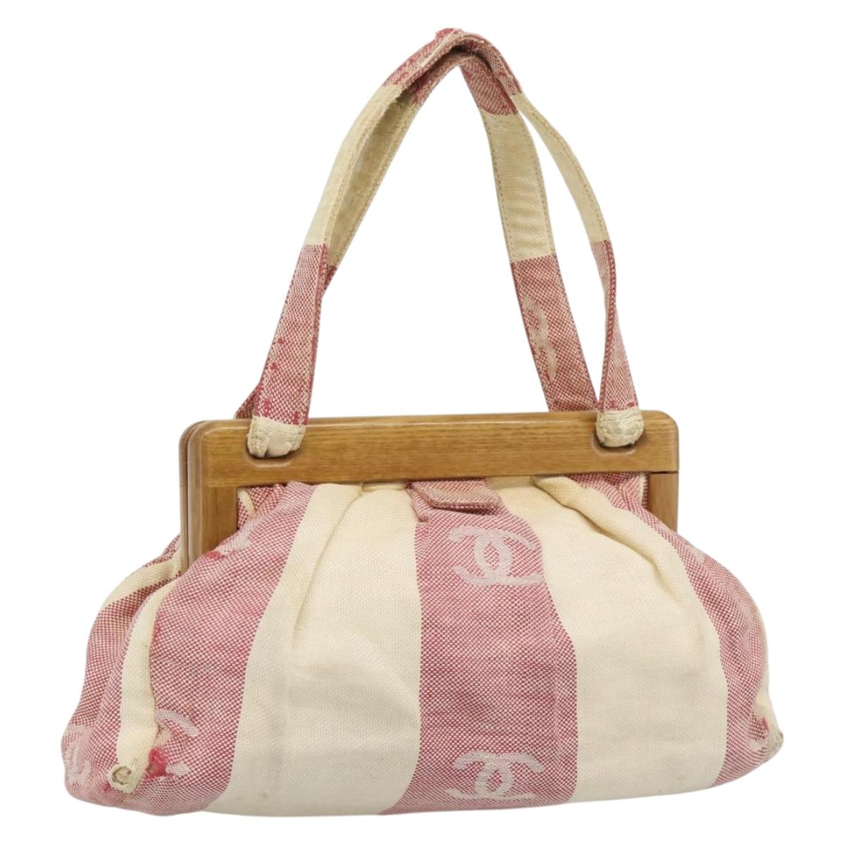 CHANEL Hand Bag Canvas Red CC Auth 190424