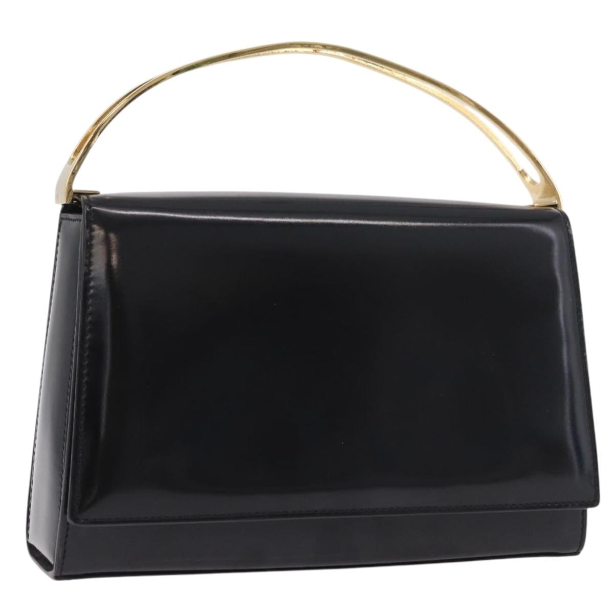 CELINE Hand Bag Patent leather Black Gold Auth 190425A