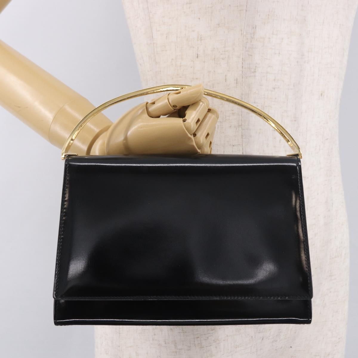 CELINE Hand Bag Patent leather Black Gold Auth 190425A