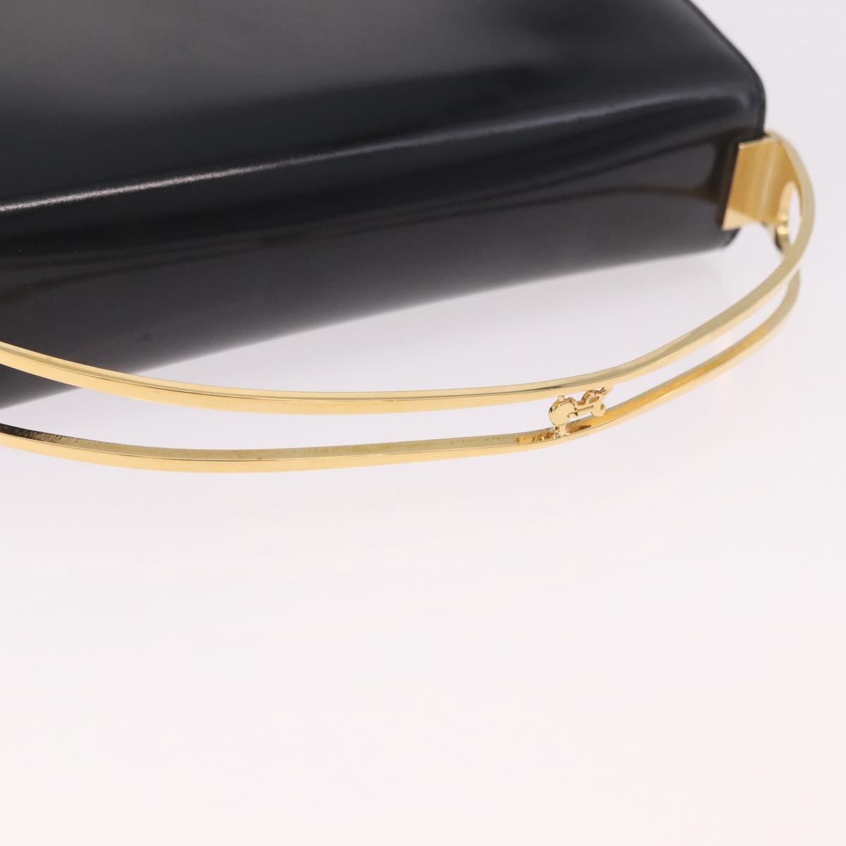 CELINE Hand Bag Patent leather Black Gold Auth 190425A
