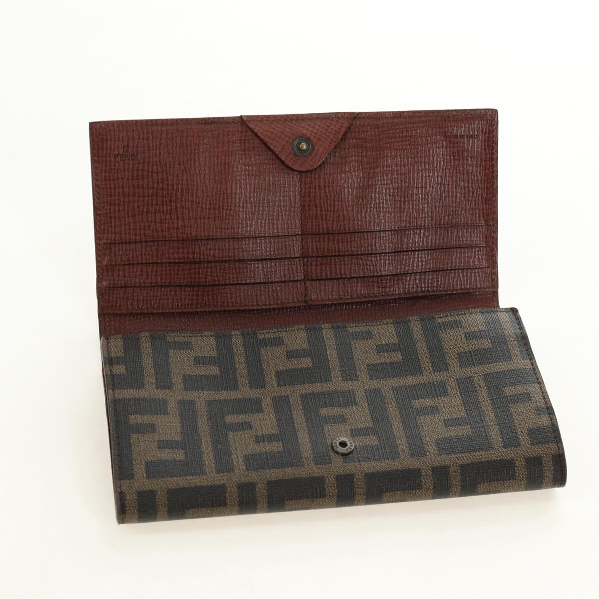 FENDI Zucca Canvas Long Wallet Black Brown Auth 190427V