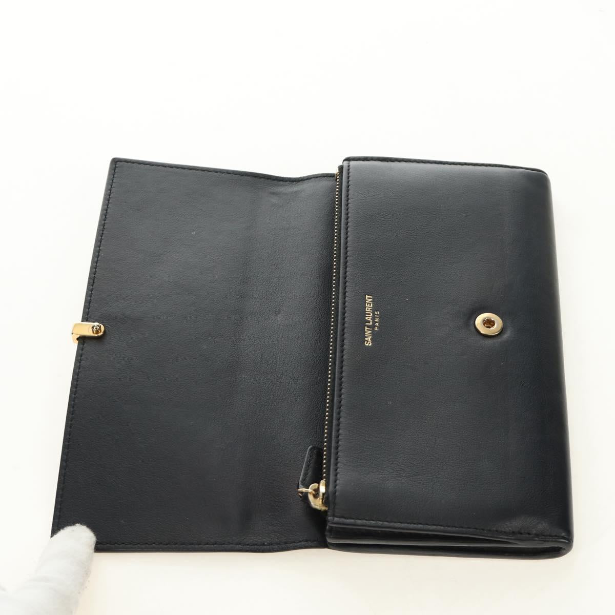 SAINT LAURENT Y Line Long Wallet Leather Black Gold 314995 Auth 190428A