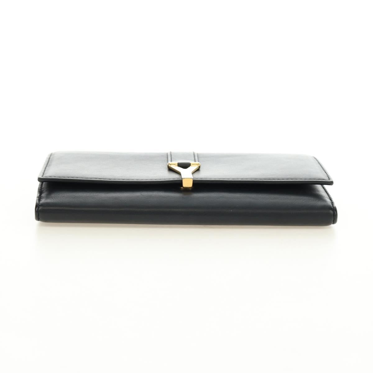 SAINT LAURENT Y Line Long Wallet Leather Black Gold 314995 Auth 190428A