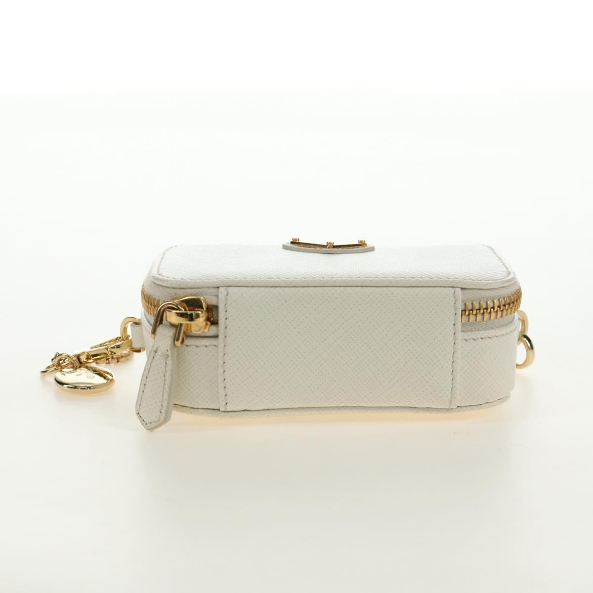 PRADA Chain Shoulder Mini Bag Safiano leather White Gold Auth 190429M