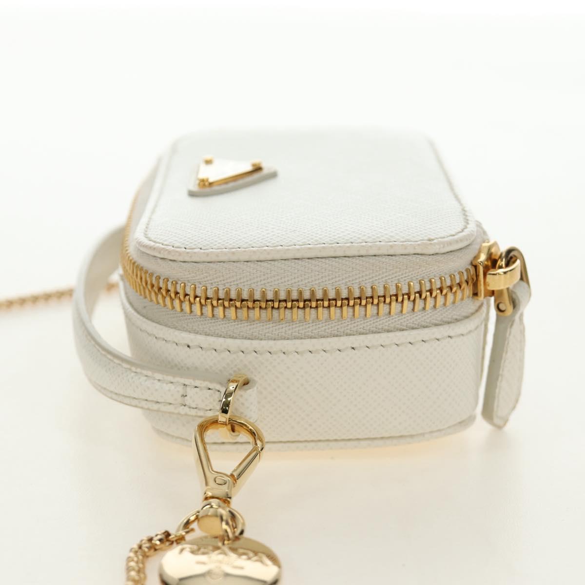 PRADA Chain Shoulder Mini Bag Safiano leather White Gold Auth 190429M