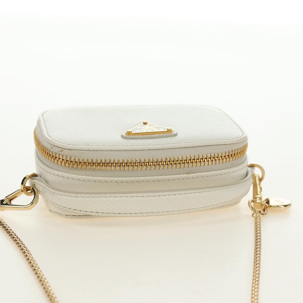 PRADA Chain Shoulder Mini Bag Safiano leather White Gold Auth 190429M