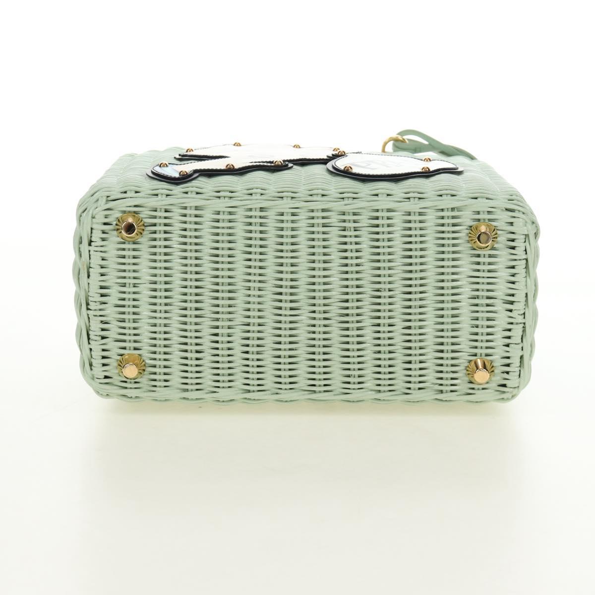 PRADA Hand Bag Rattan 2way Green Gold Auth 190430SAM