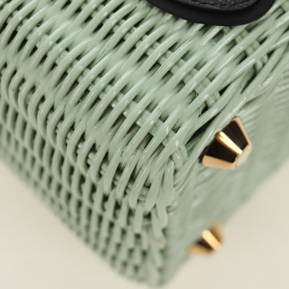 PRADA Hand Bag Rattan 2way Green Gold Auth 190430SAM