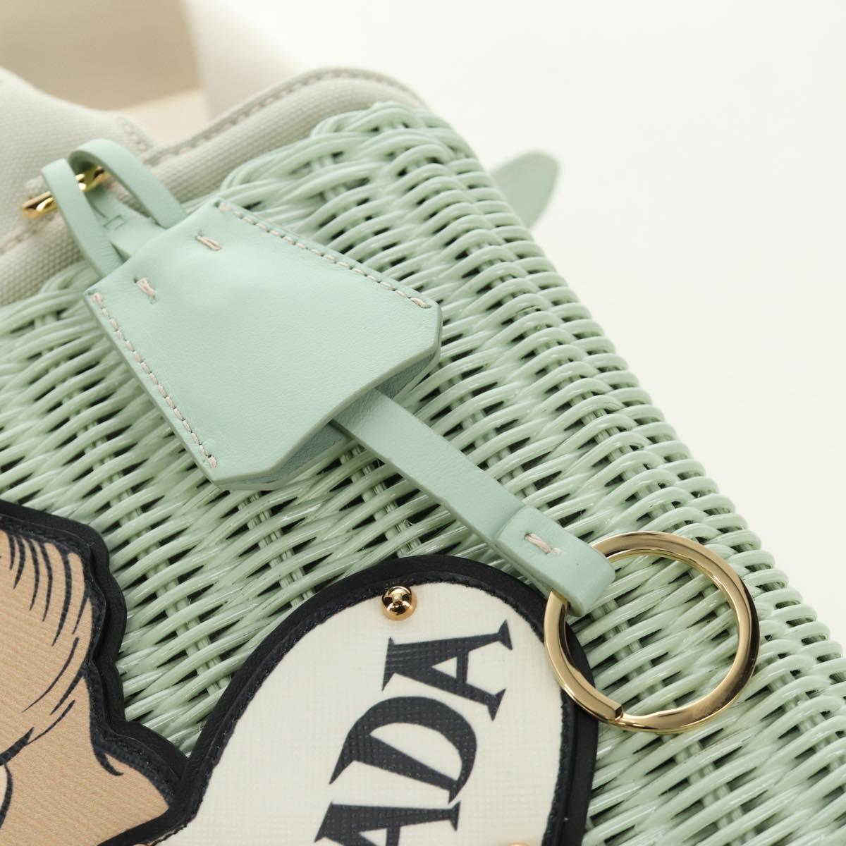 PRADA Hand Bag Rattan 2way Green Gold Auth 190430SAM