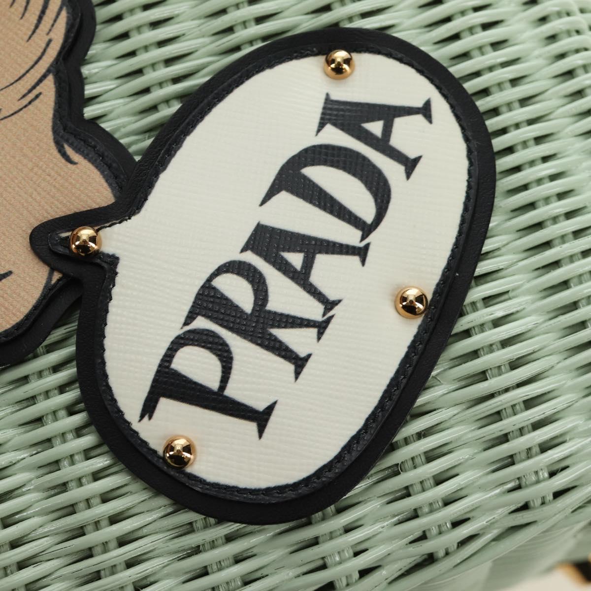 PRADA Hand Bag Rattan 2way Green Gold Auth 190430SAM