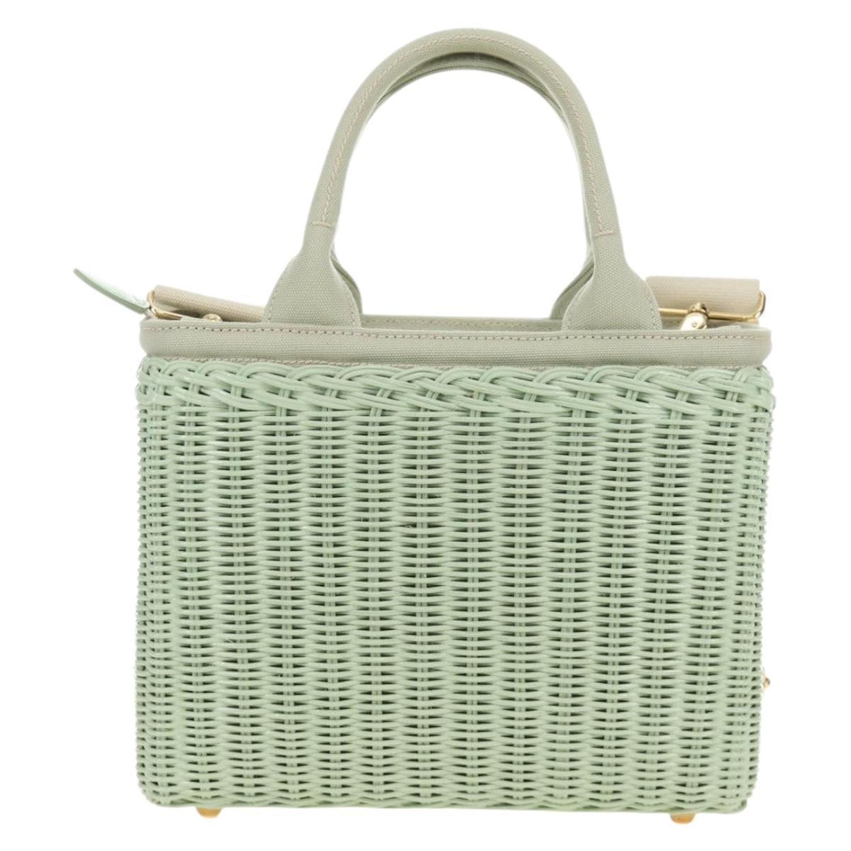PRADA Hand Bag Rattan 2way Green Gold Auth 190430SAM
