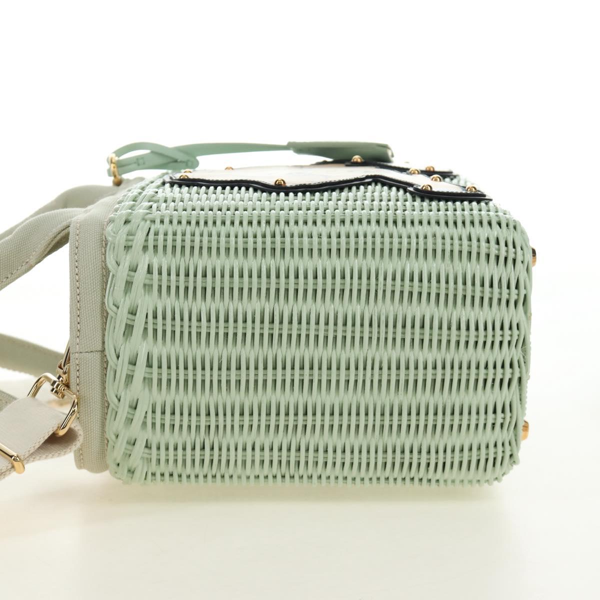 PRADA Hand Bag Rattan 2way Green Gold Auth 190430SAM