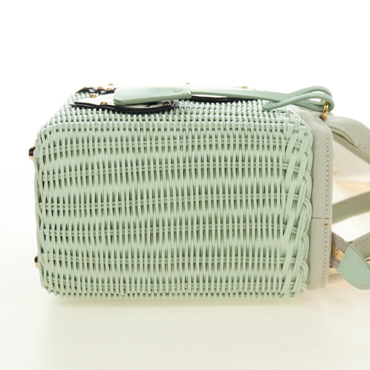 PRADA Hand Bag Rattan 2way Green Gold Auth 190430SAM