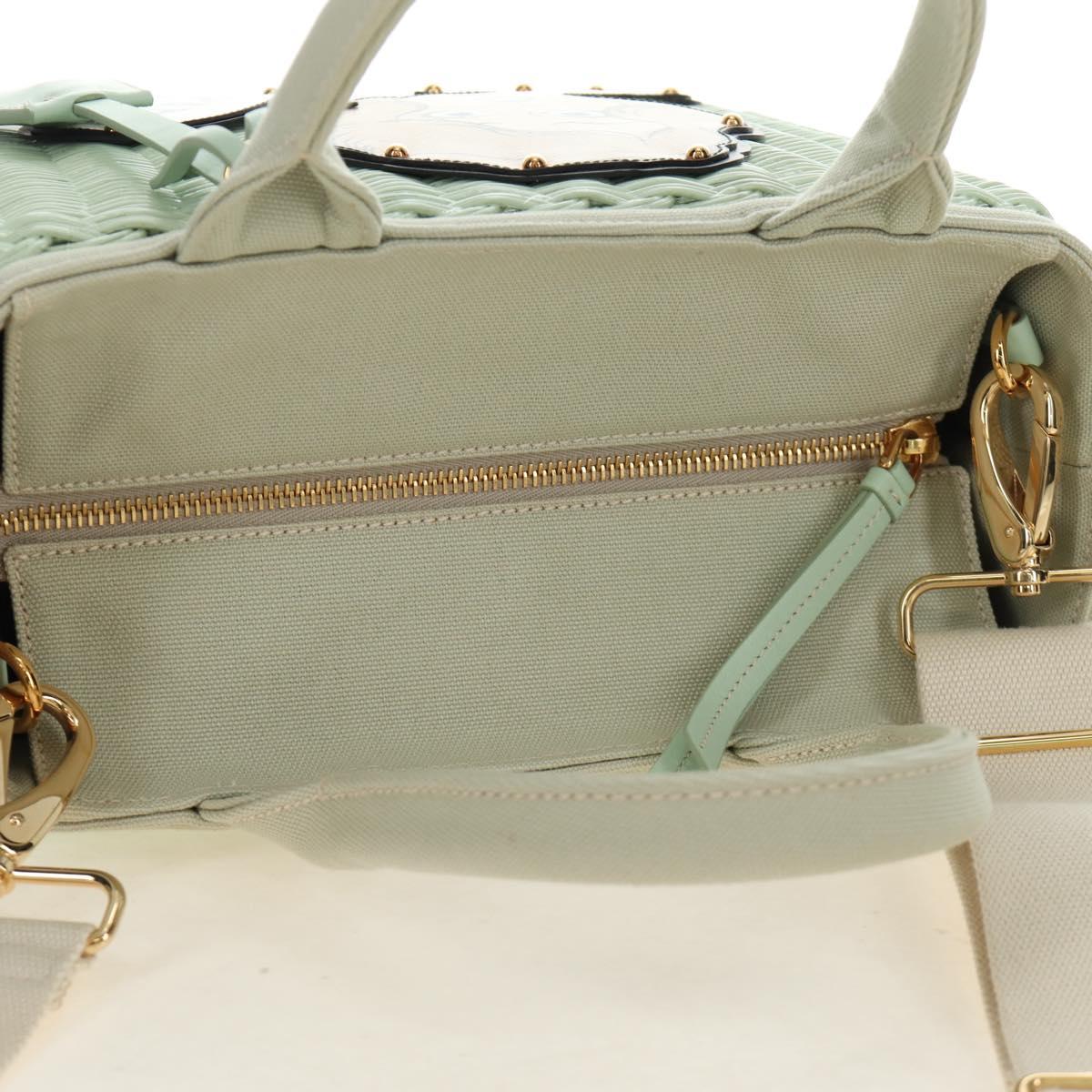 PRADA Hand Bag Rattan 2way Green Gold Auth 190430SAM