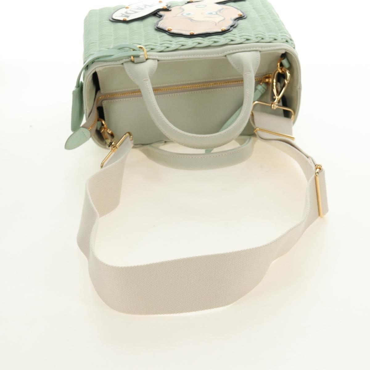 PRADA Hand Bag Rattan 2way Green Gold Auth 190430SAM