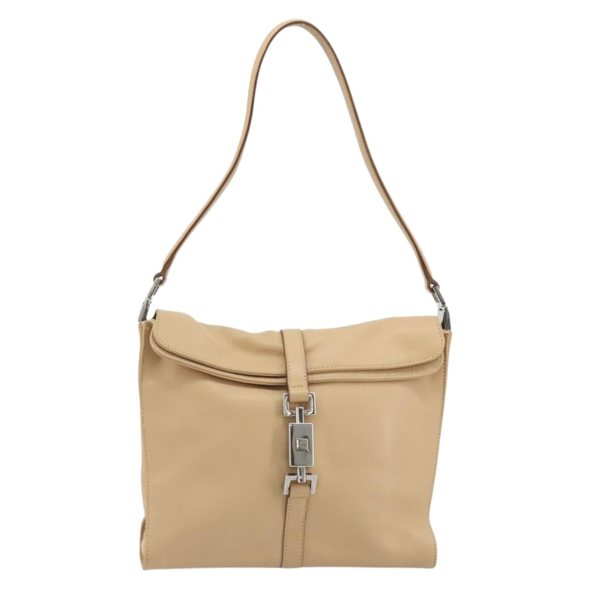 GUCCI Jackie Shoulder Bag Leather Beige Silver 001 3734 Auth 190435V
