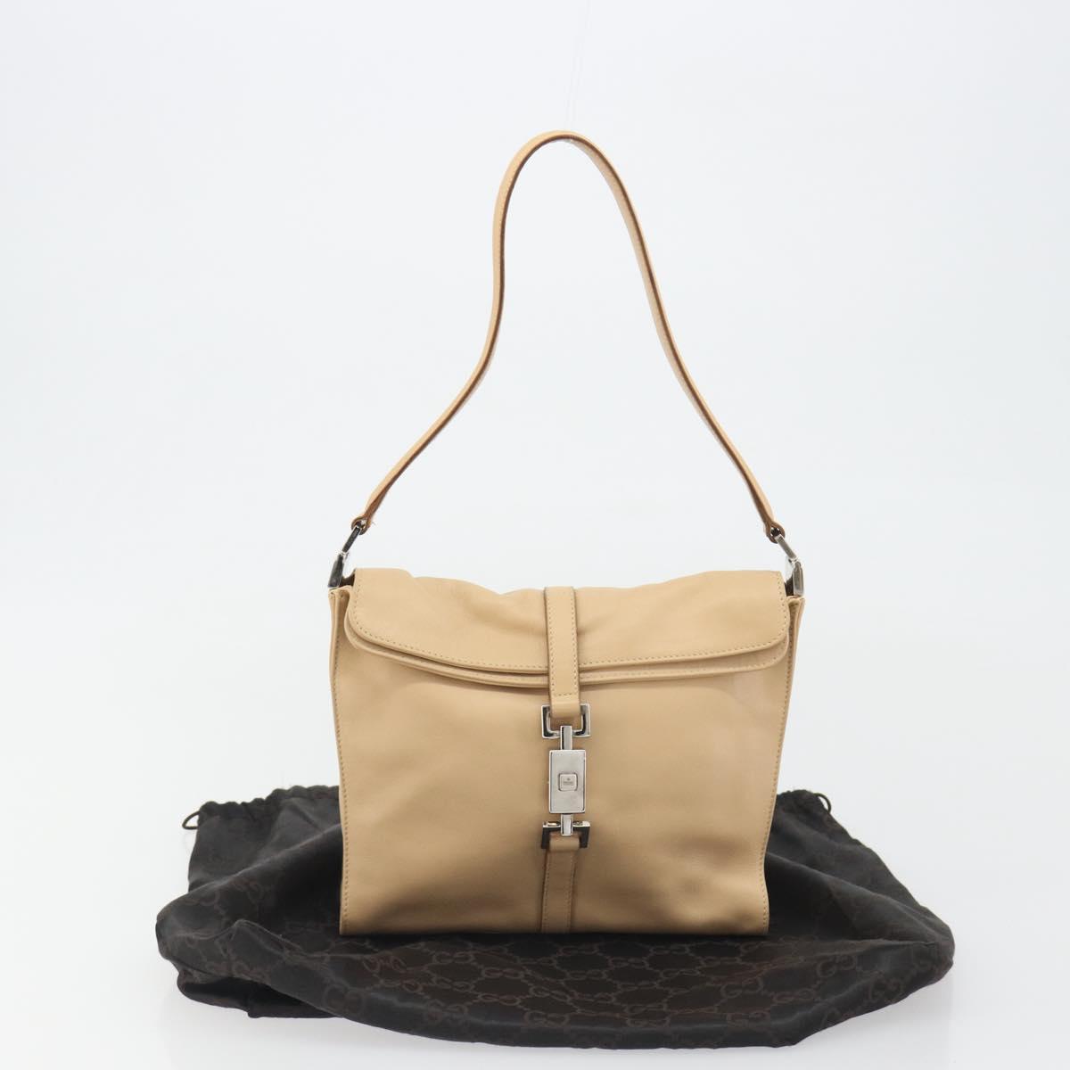 GUCCI Jackie Shoulder Bag Leather Beige Silver 001 3734 Auth 190435V